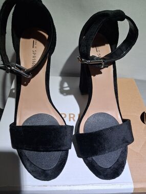 Call It Spring Black Suede Ankle-Strap Block Heels